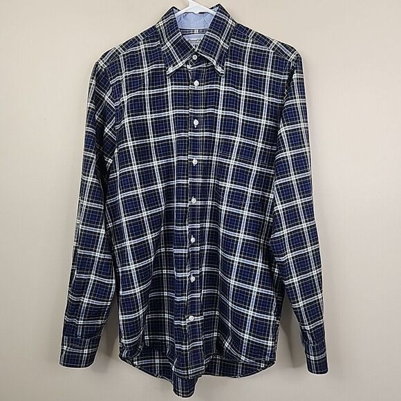 Emanuel Berg Long Sleeve Tattersall Luxury Button Down 15 3/4 - Picture 1 of 7